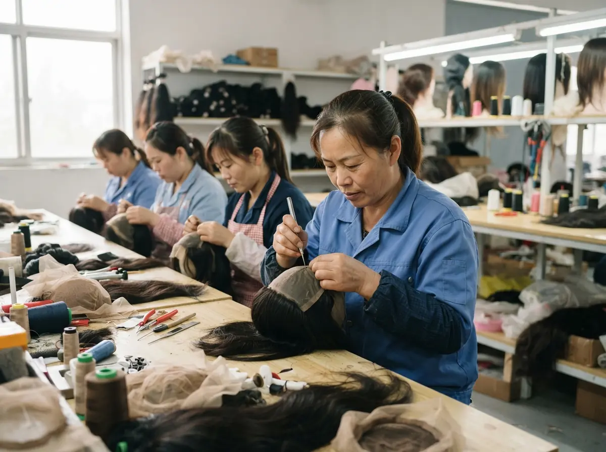 Human hair lace front wig produced at Guangda's Xuchang factory