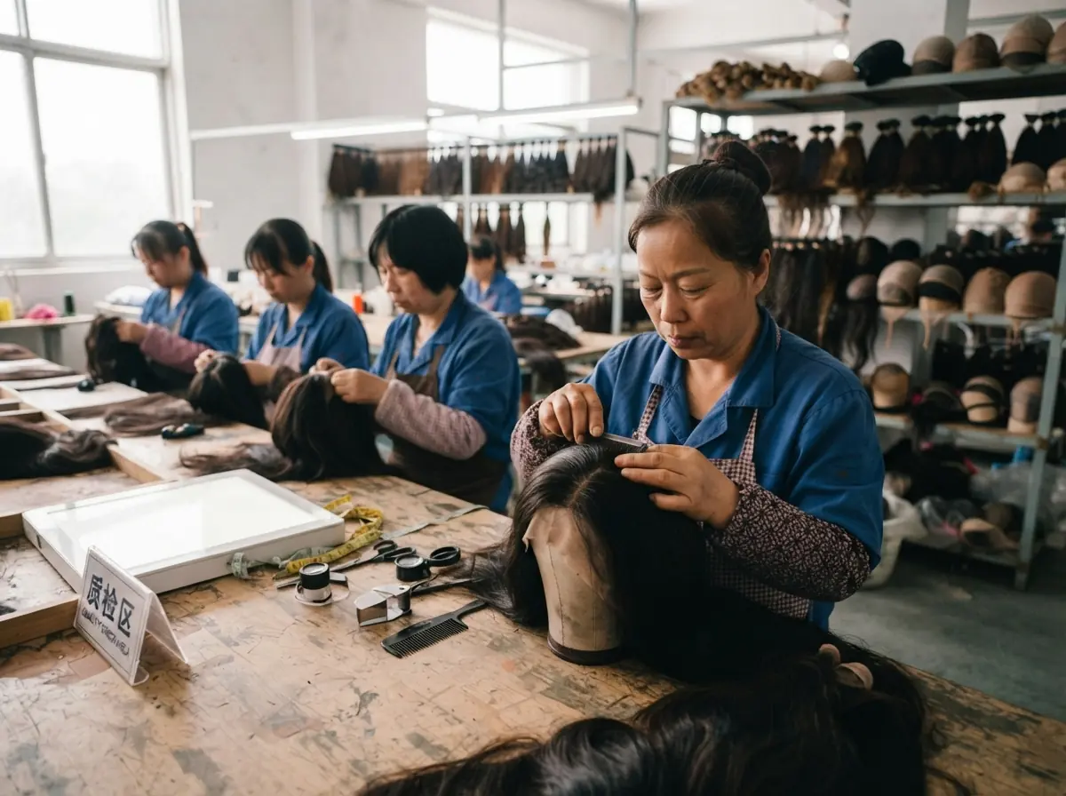 Quality control inspection of finished human hair wigs